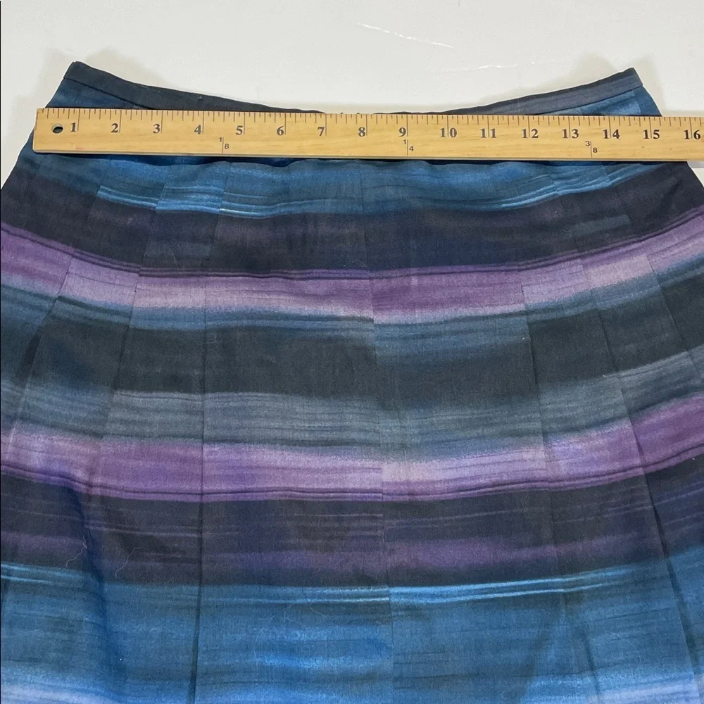 LOFT Petites Pleated Skirt A Line Striped Blue Purple Black Mid Length Size 4P